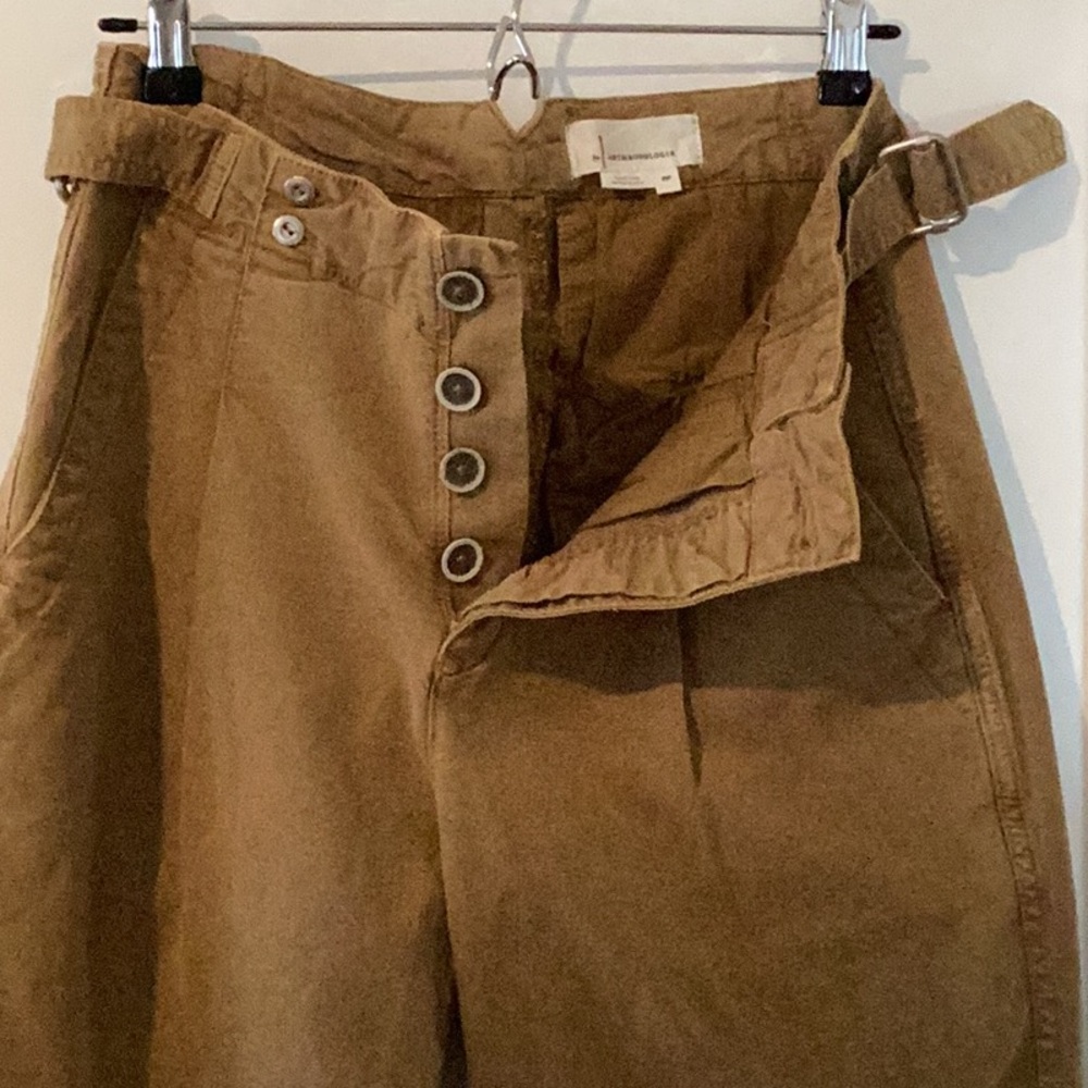 Anthropology mustard pleated baggy chino pants.  28p, button fly.